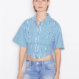 Frame Striped Cropped Button Up Shirt Cotton Size Small